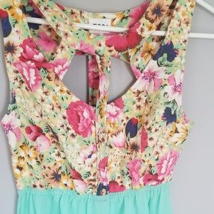 Floral and mint asymmetrical dress